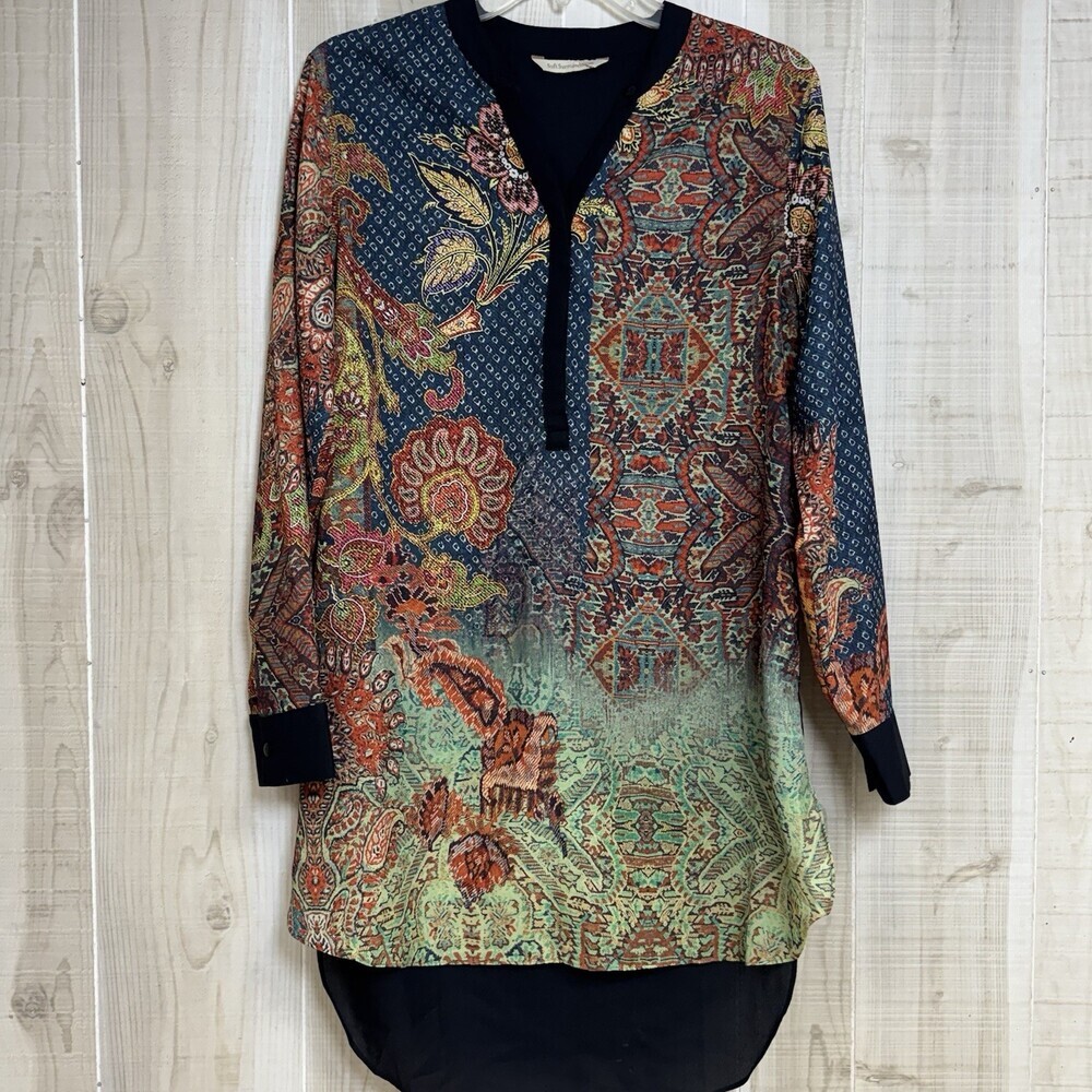 Soft‎ Surroundings Tunic Top Autumn Haze Agra Long Sleeve V-Neck Boho